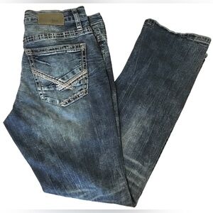 BKE Jeans 34L triple stitch factory fade/distressed jeans